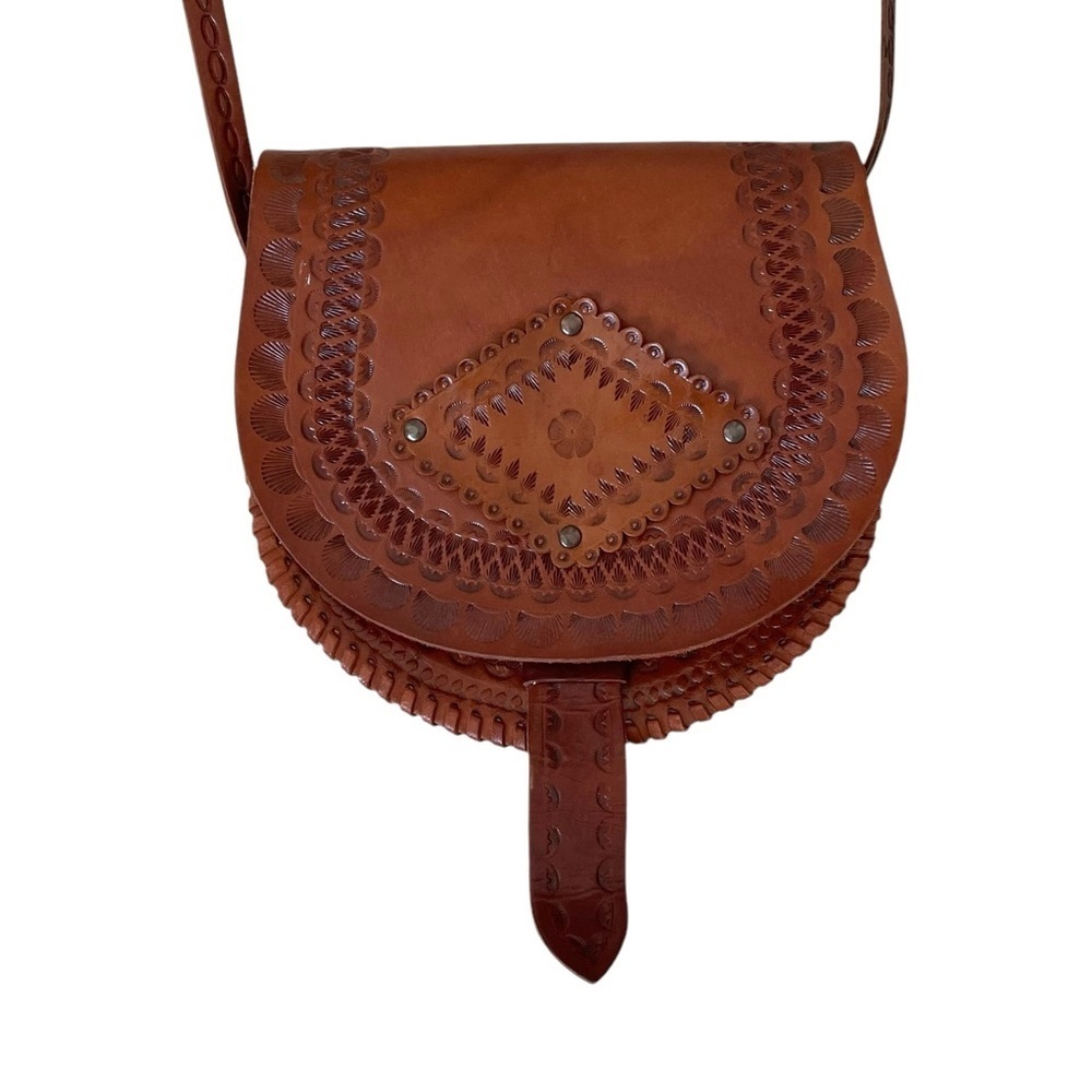 Vintage Boho Leather Crossbody Bag Purse Brown One Size